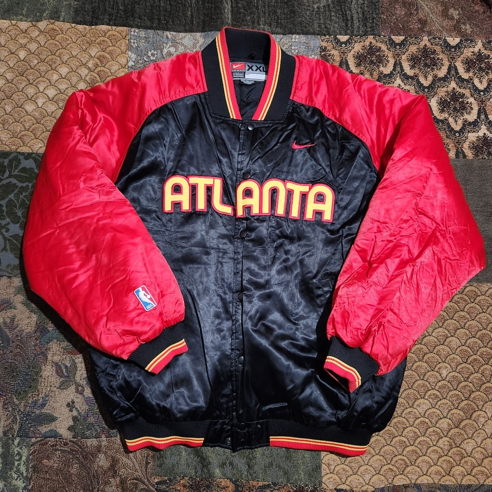 Vintage 90s Atlanta Hawks Satin Bomber Jacket NBA Nike